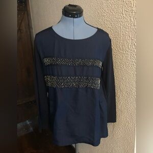 MaxMara Navy Top with Beaded Accents